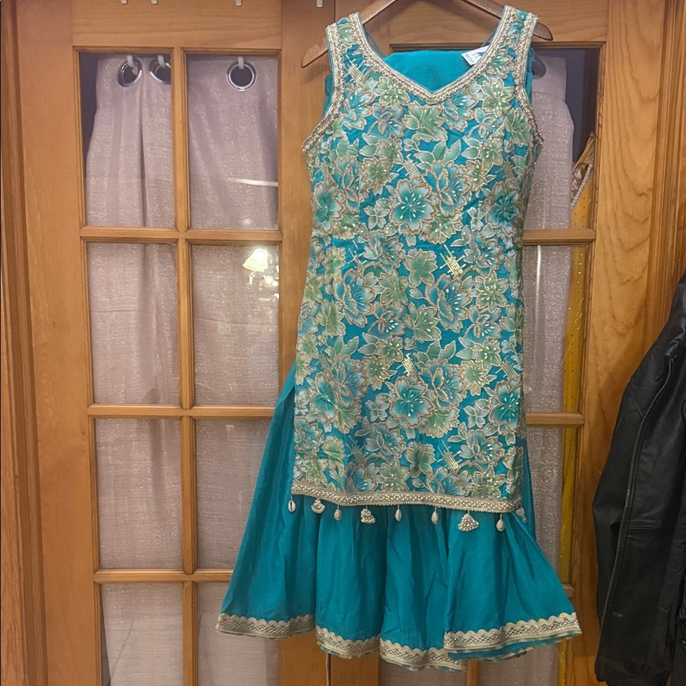 Teal Floral Embroidered palazzo set Indian